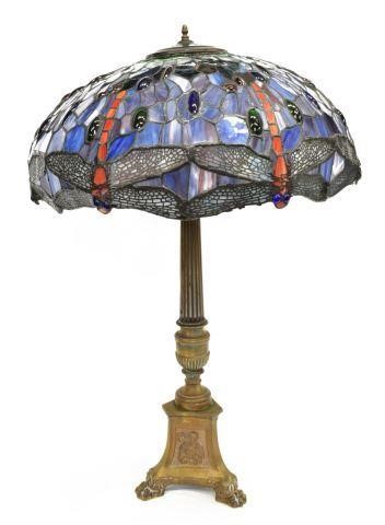 FRENCH GILT METAL TABLE LAMP TIFFANY 3c00ce
