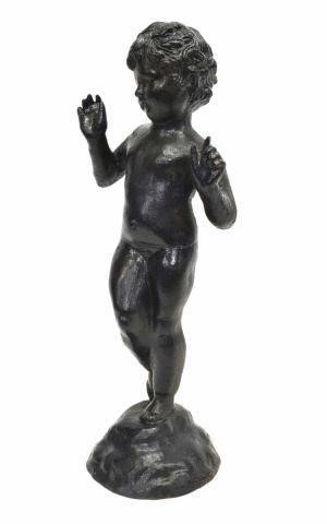 FRENCH CAST IRON FIGURE OF A PUTTO  3c00cf