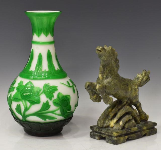 (2) CHINESE HARDSTONE HORSE & PEKING