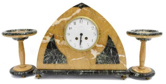  3 FRENCH ART DECO MARBLE CLOCK 3c012a