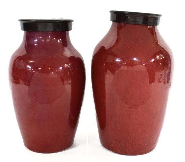 2 CHINESE CERAMIC OX BLOOD RED 3c01b5