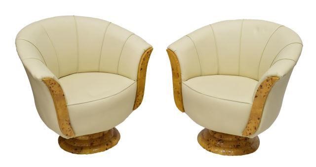 (2) FRENCH ART DECO STYLE LEATHER