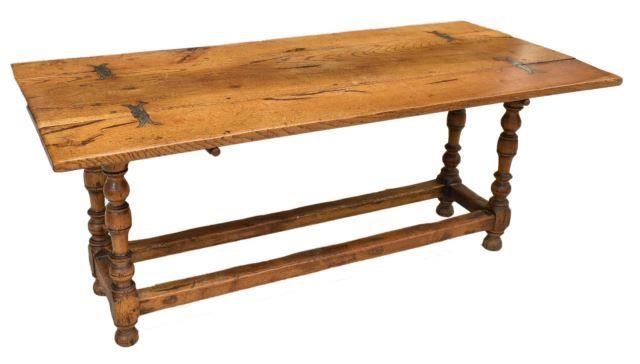 FRENCH OAK TABLE W/ HINGED LEAVES,