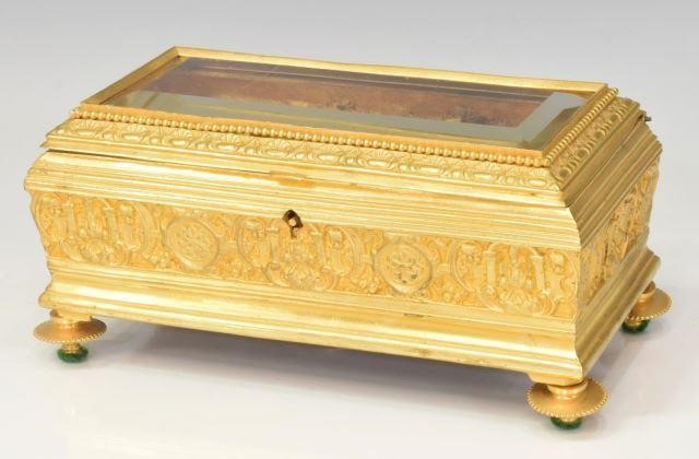 FRENCH DORE BRONZE & CRYSTAL CASKET