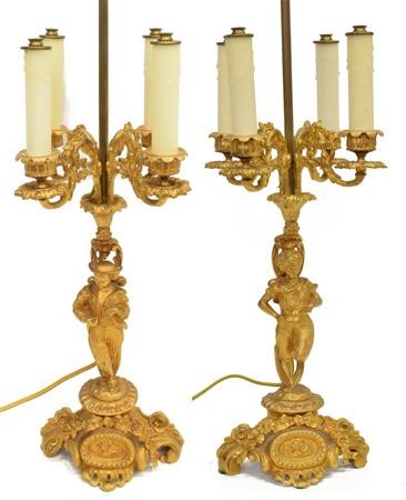 (2) FRENCH GILT BRONZE CANDELABRA