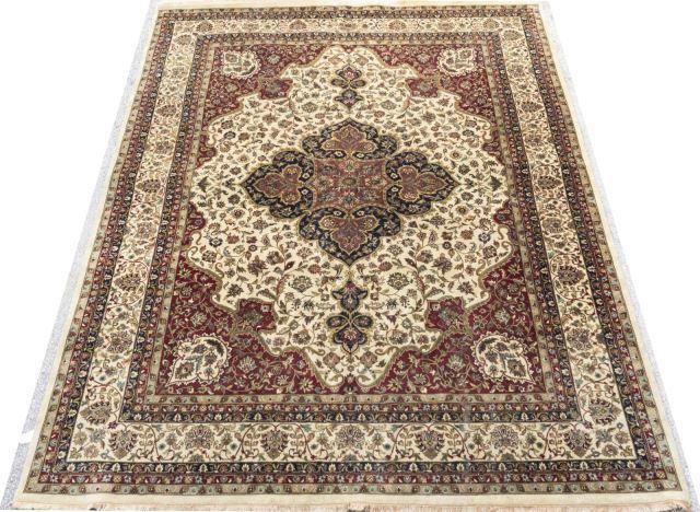 HAND-TIED INDIAN SILK & WOOL RUG,