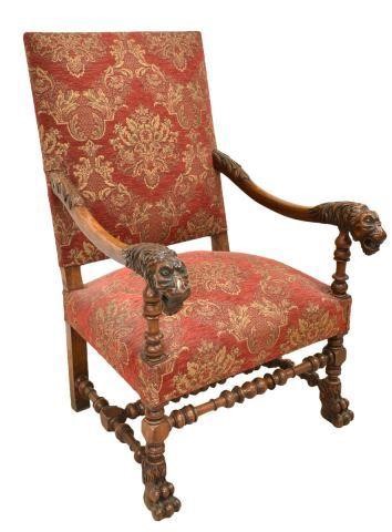 FRENCH WALNUT FIGURAL CARVED FAUTEUILFrench 3c03aa