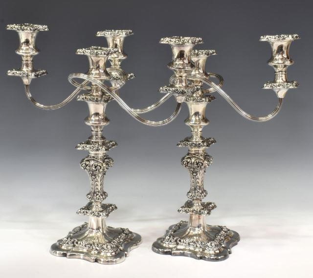 (PAIR) BRITISH SILVER PLATE THREE LIGHT