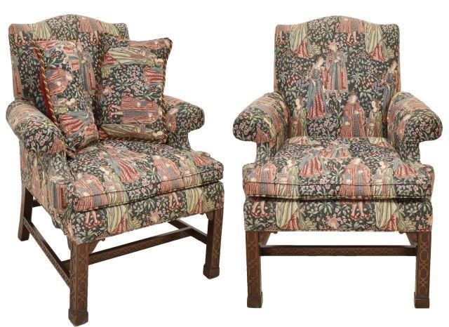 2 CHINESE CHIPPENDALE STYLE UPHOLSTERED 3c0512