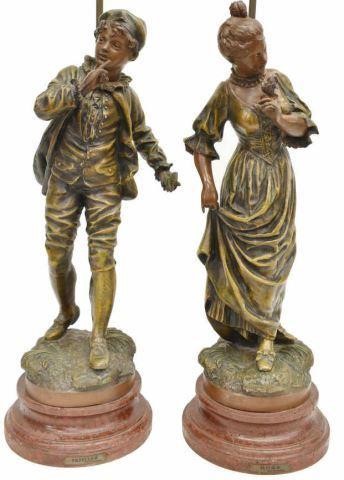  2 FRENCH PATINATED METAL FIGURAL 3c0549