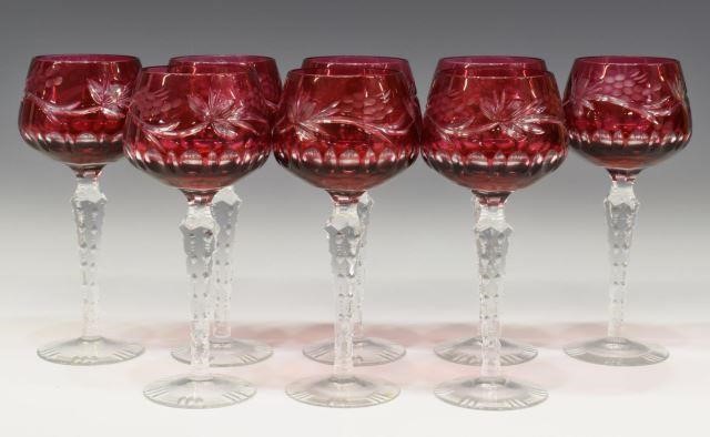 (8) CRANBERRY CUT-TO-CLEAR GLASS
