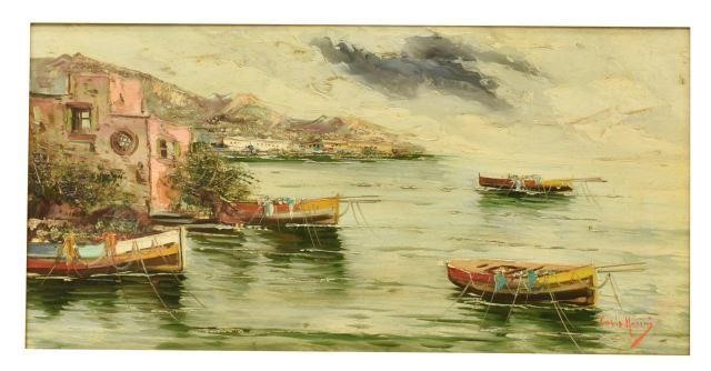 WATERSCAPE W BOATS PAINTING SIGNED 3c0583