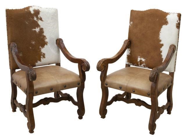 (2) COWHIDE & LEATHER UPHOLSTERED