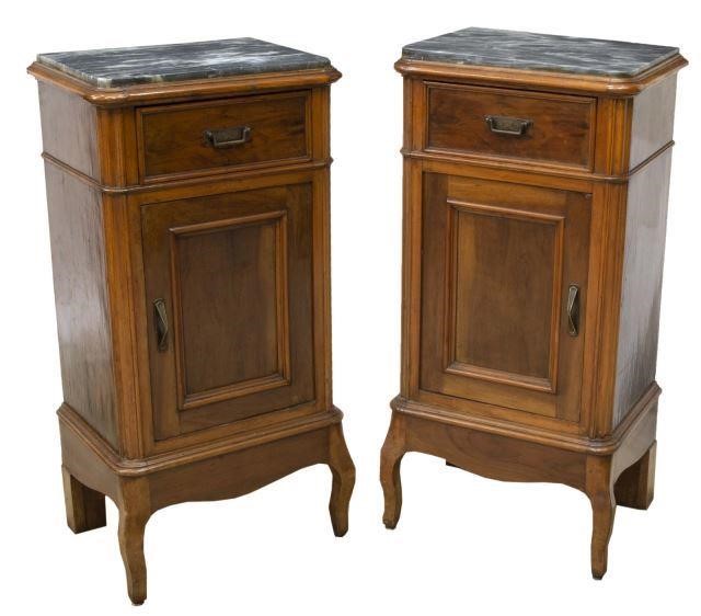 (2) FRENCH MARBLE-TOP WALNUT NIGHTSTANDS(lot