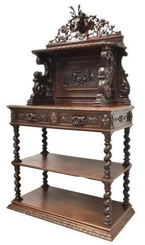 FRENCH HENRI II STYLE CARVED OAK SIDEBOARD