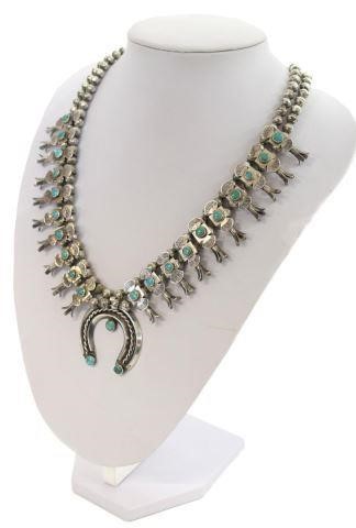 SILVER TURQUOISE SQUASH BLOSSOM 3c0656