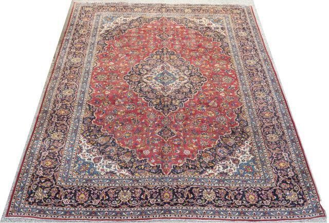 HAND-TIED PERSIAN KASHAN RUG, 12'11"