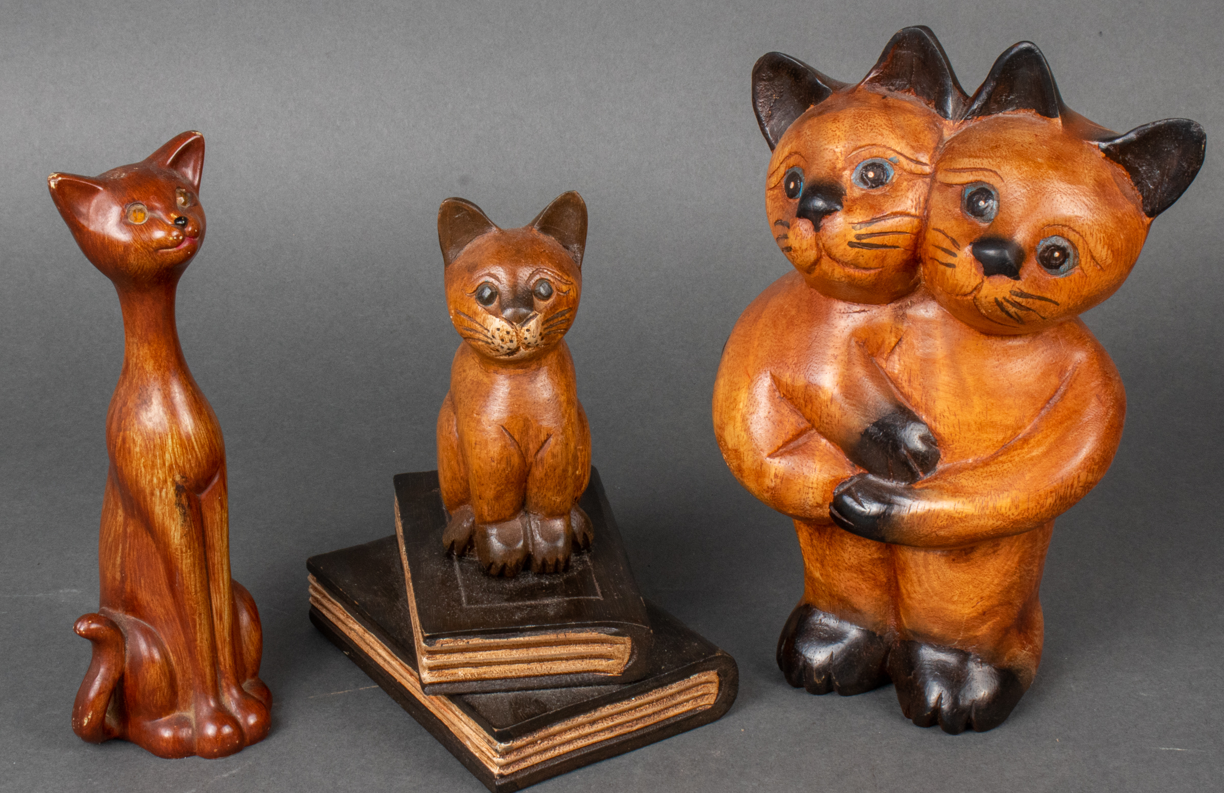 CARVED WOODEN WHIMSICAL CAT FIGURES  3c2e49