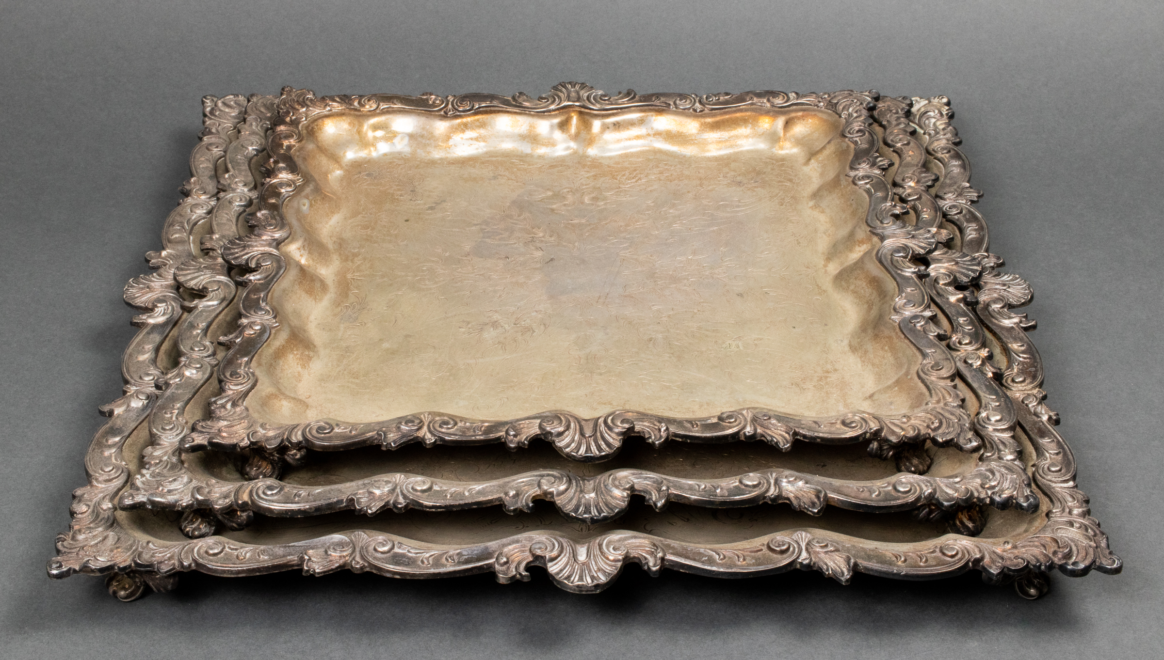 SILVER PLATE NESTING FOOTED TRAYS,