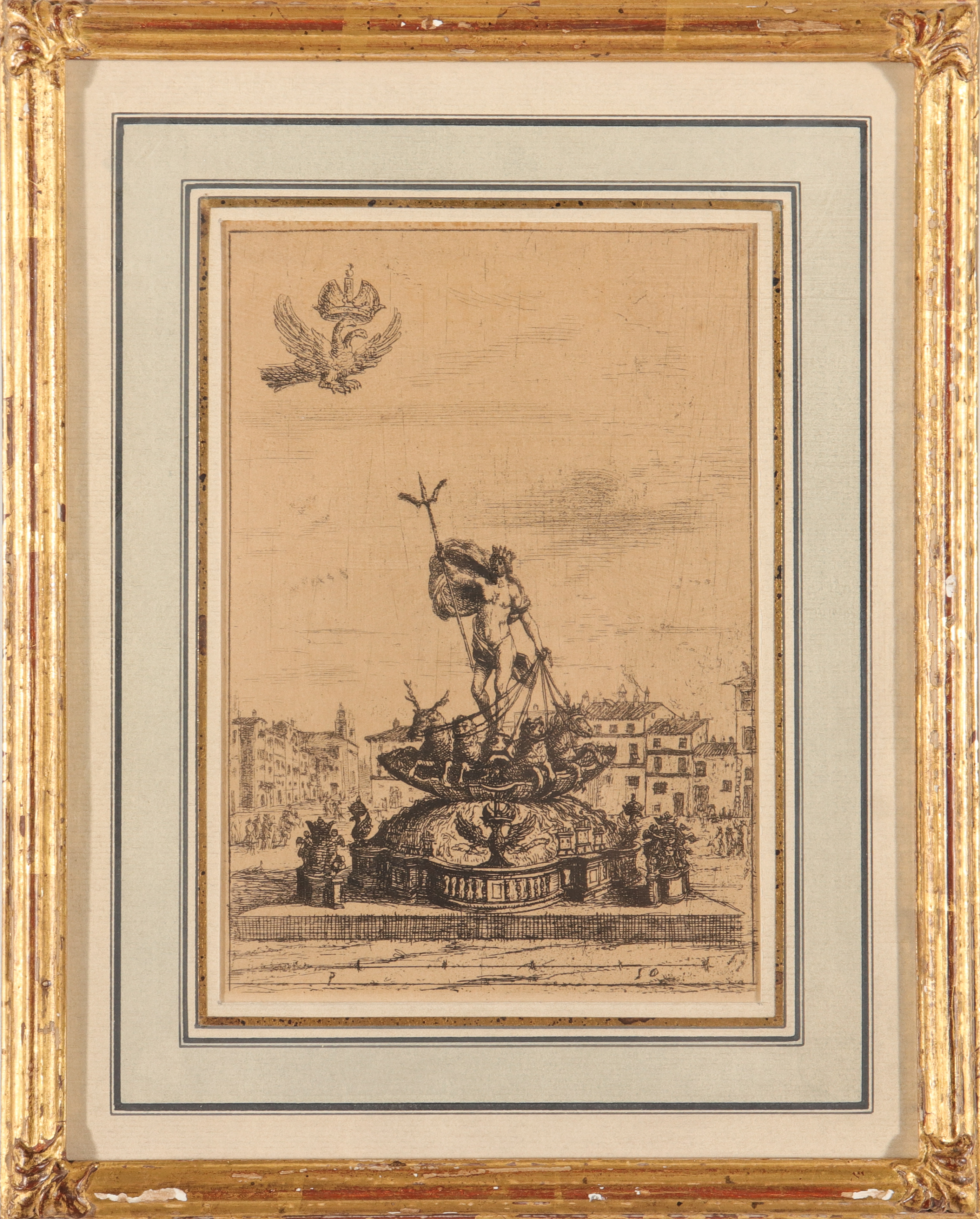 ANTIQUE KING NEPTUNE FOUNTAIN ETCHING 3c2e66