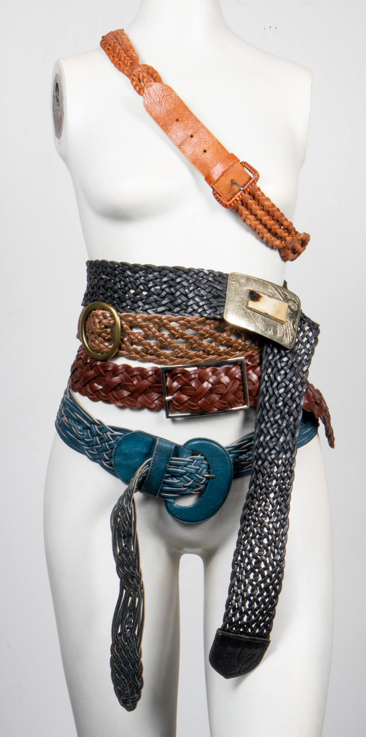 ASSORTED WOVEN LEATHER BELTS GROUP 3c2ec7