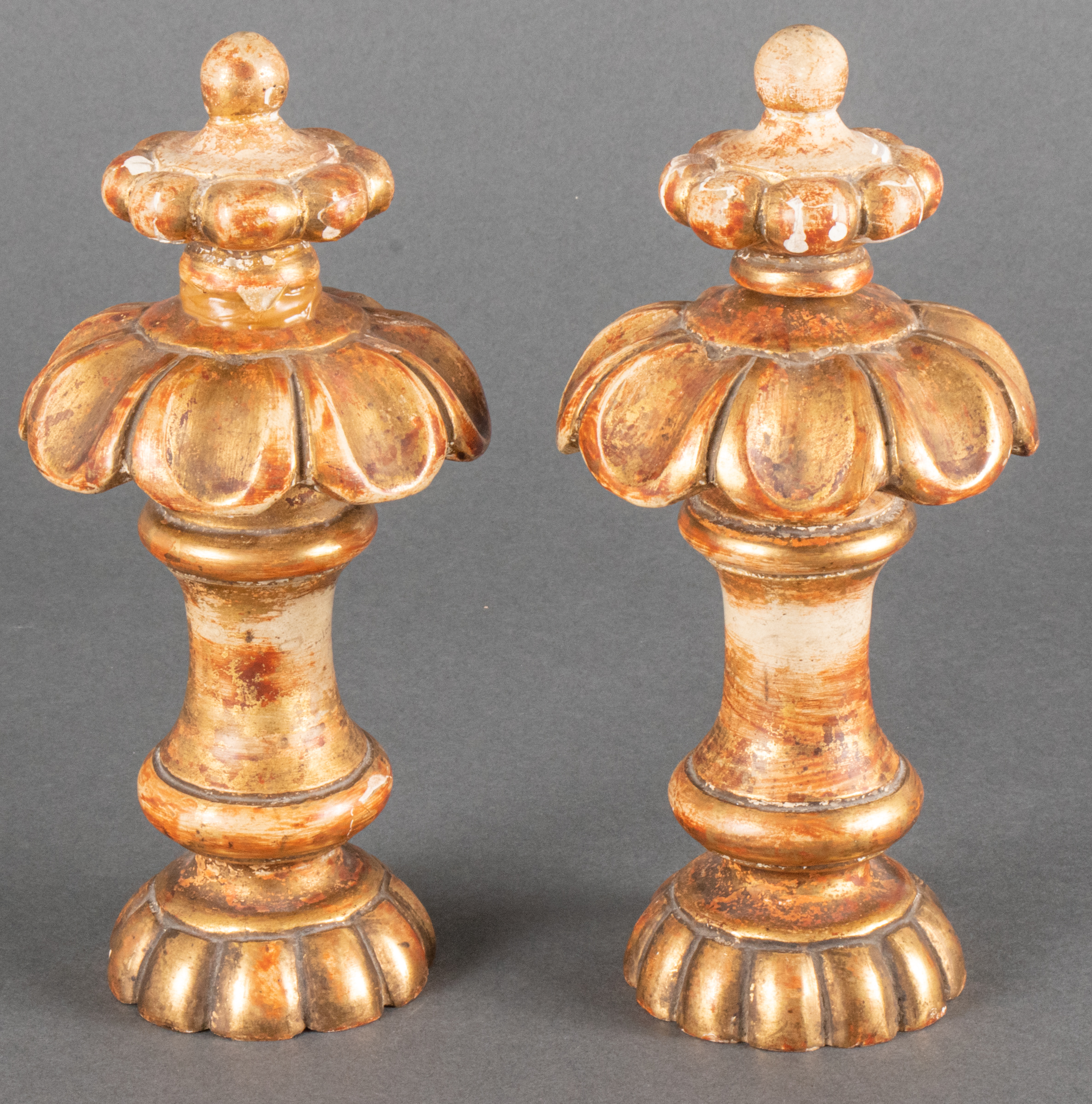 ITALIAN GILTWOOD CARVED FINIALS,