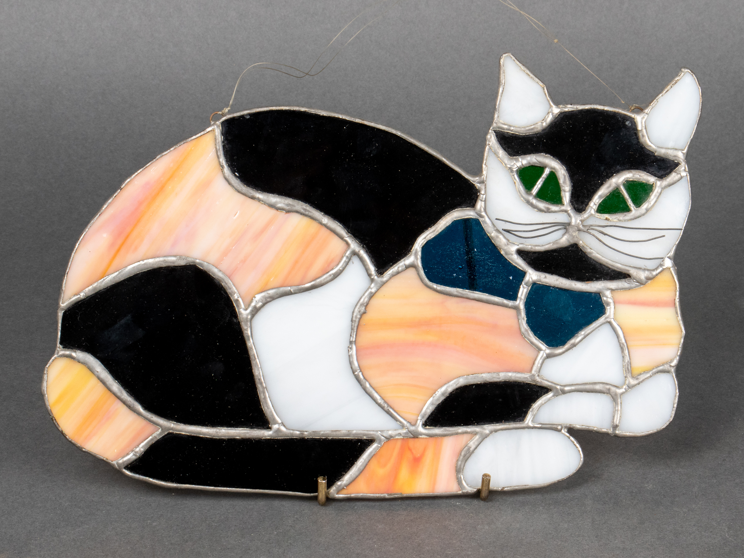 LEADED STAINED GLASS CAT HANGING 3c2ecf