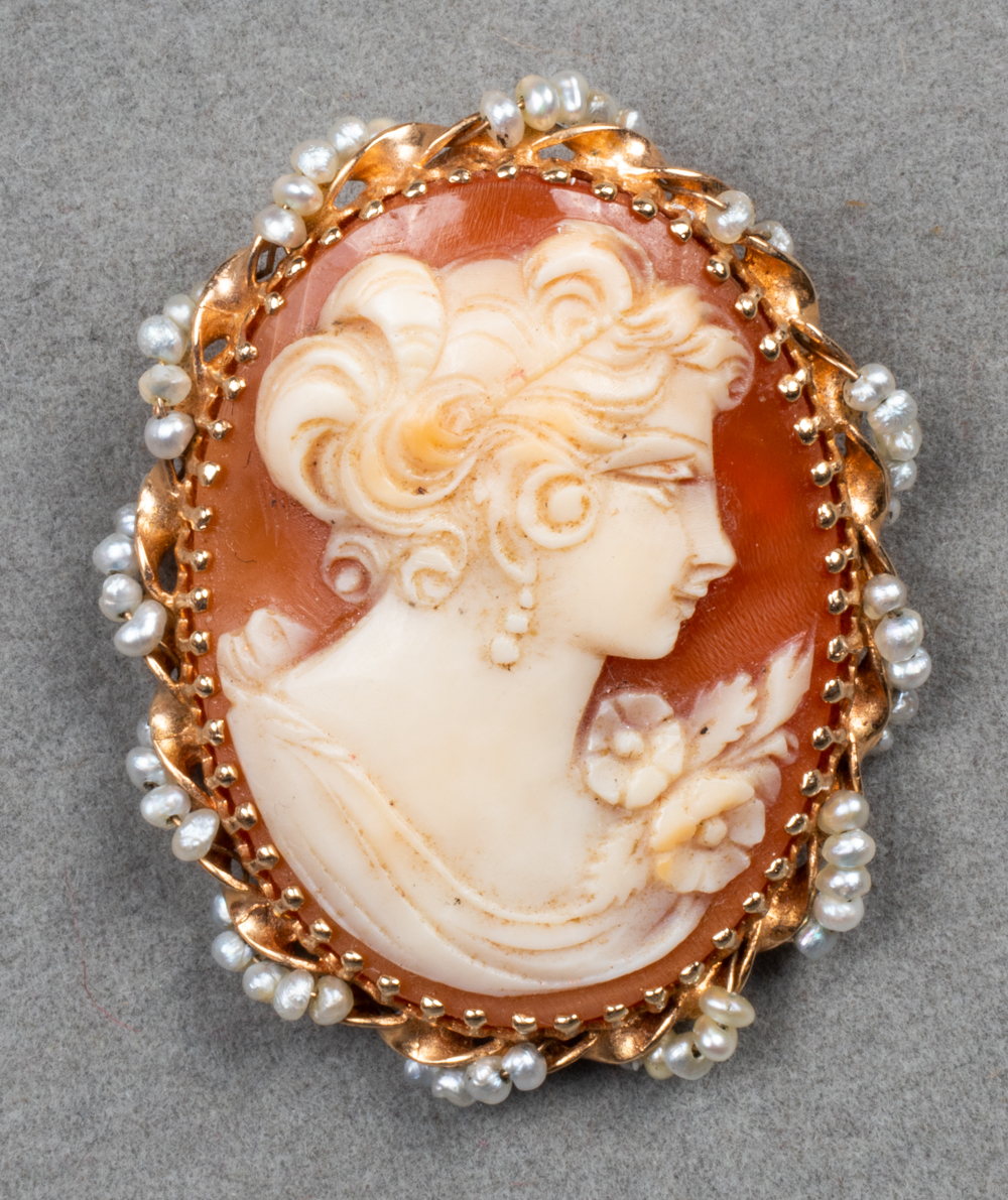 14K YELLOW GOLD CAMEO SEED PEARL 3c2f30