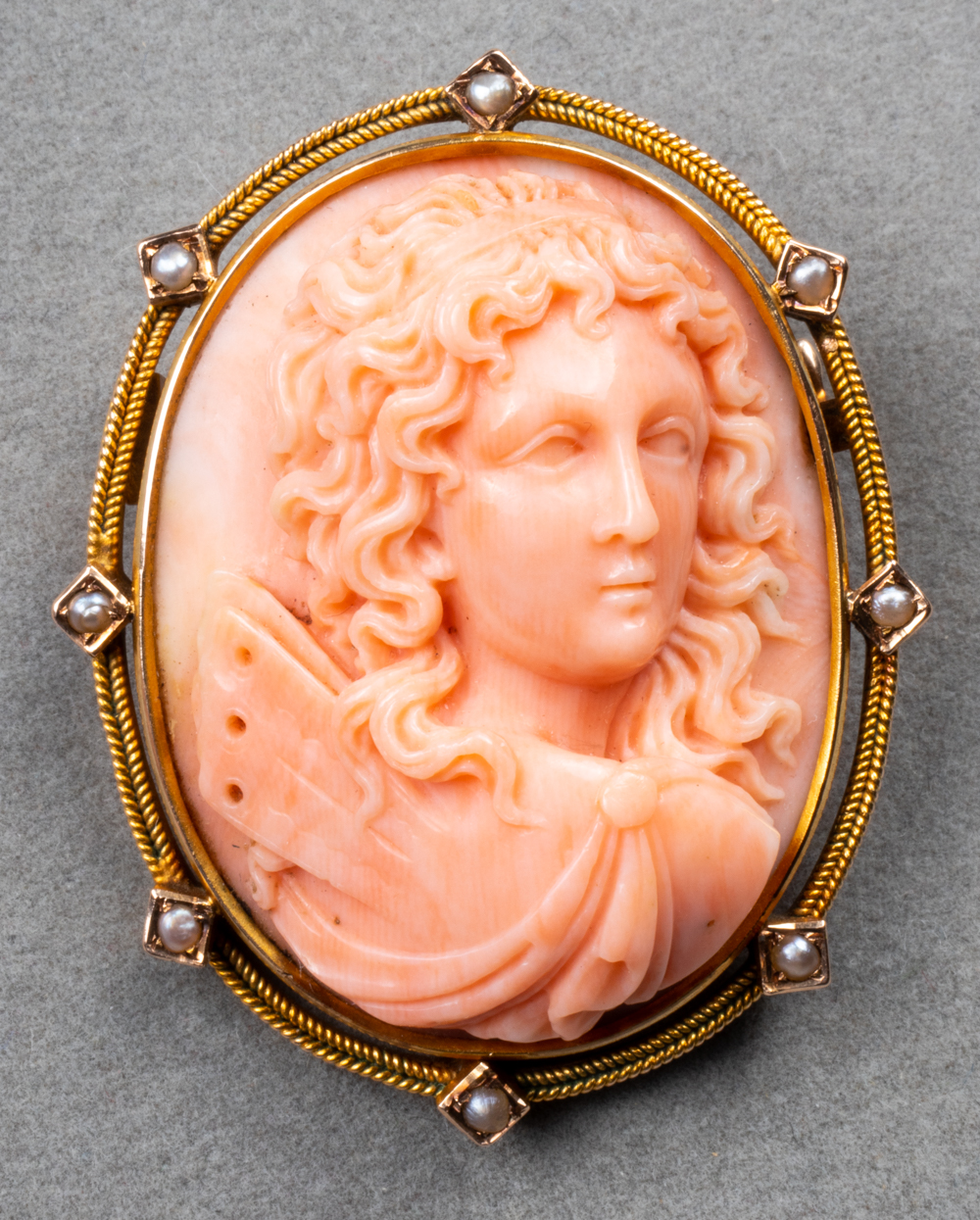 VICTORIAN 14K GOLD CORAL CAMEO