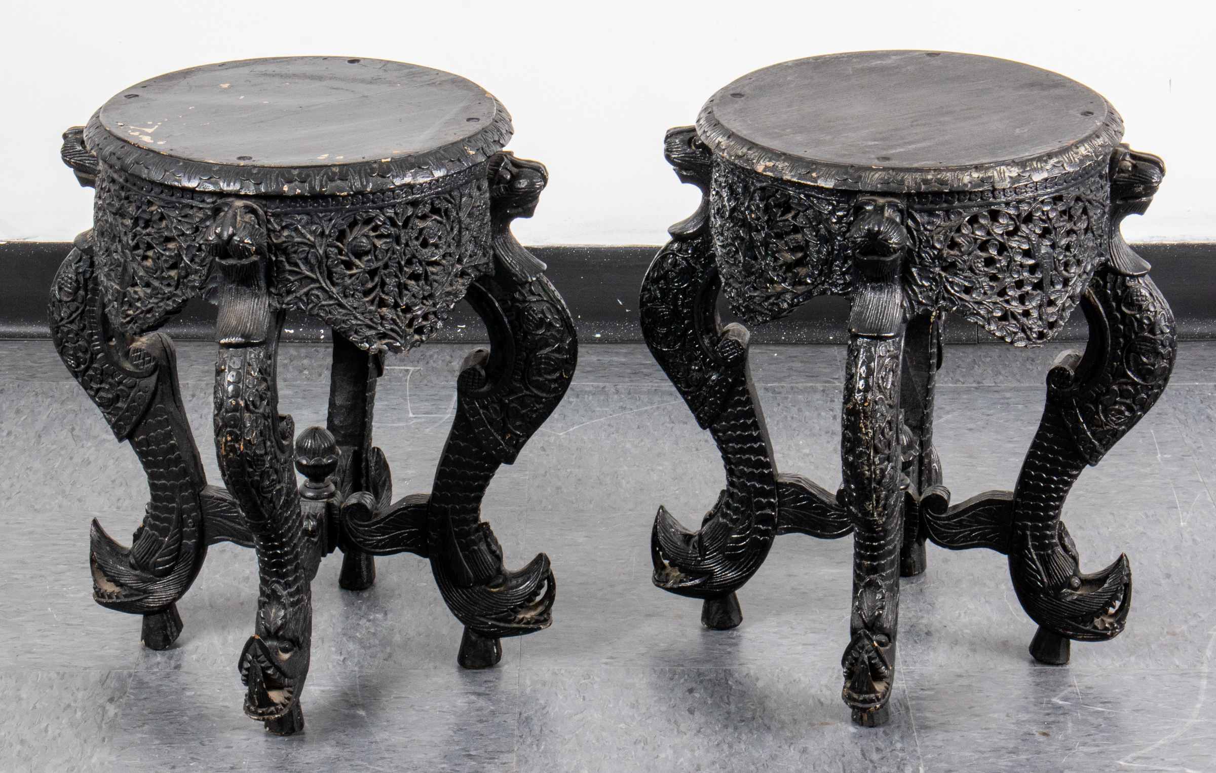 BURMESE CARVED EBONIZED WOOD TABOURETS  3c2f7f