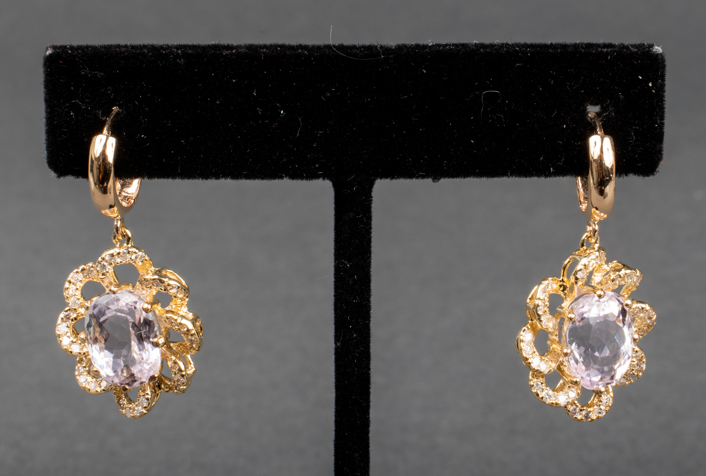 14K YELLOW GOLD DIAMOND & KUNZITE