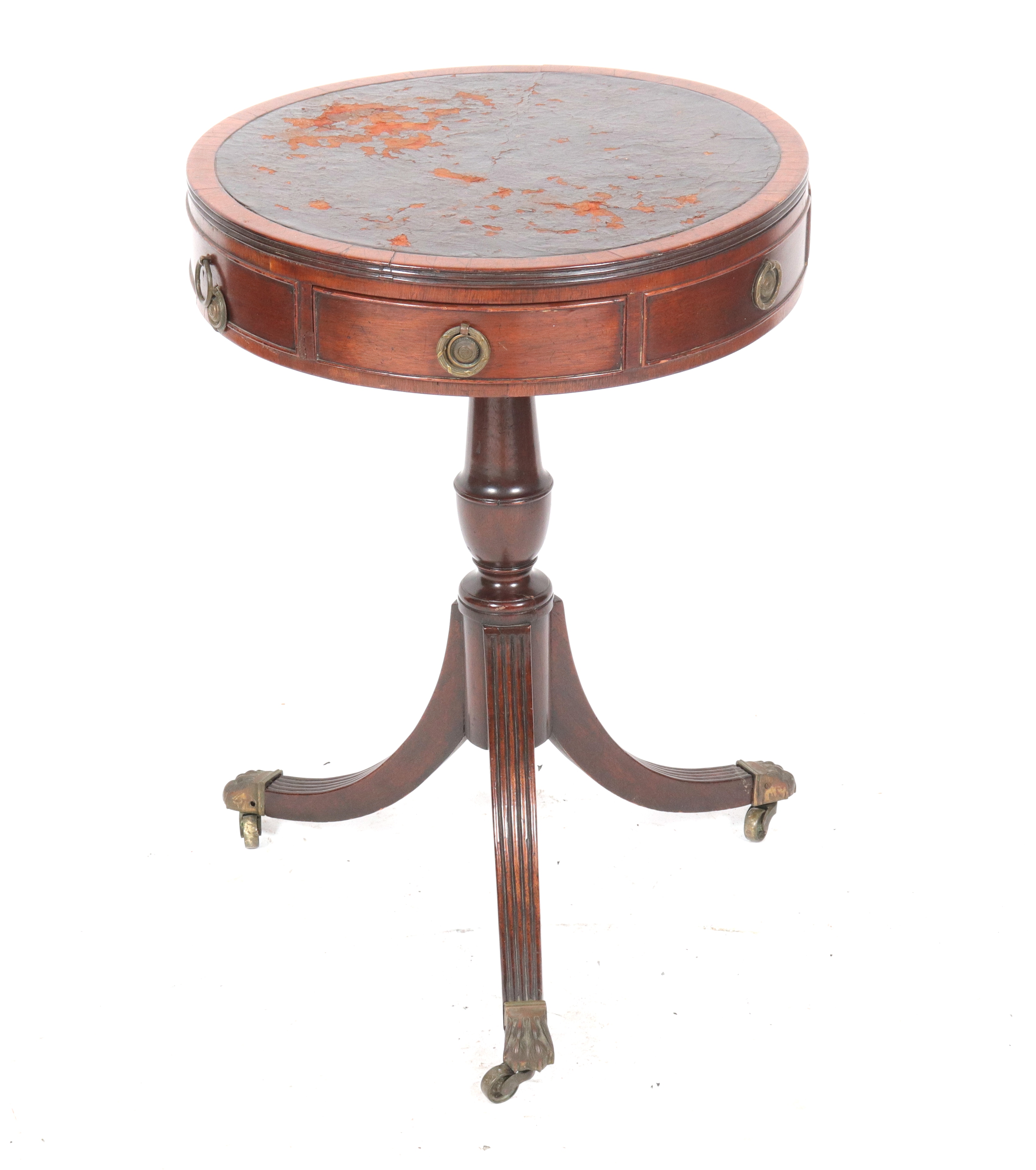 ENGLISH REGENCY MAHOGANY & LEATHER DRUM