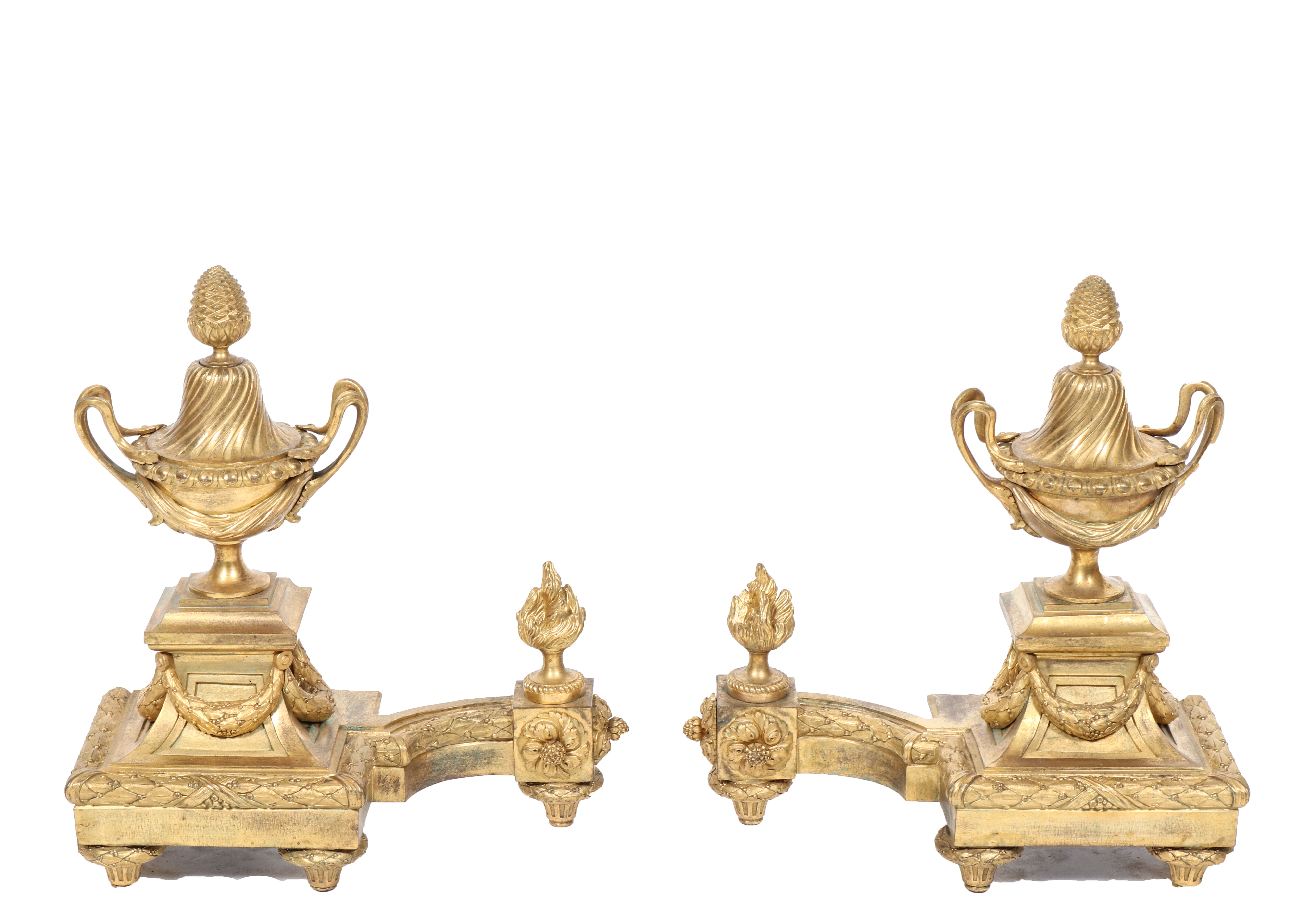 LOUIS XVI MANNER GILT BRONZE CHENETS  3c3063