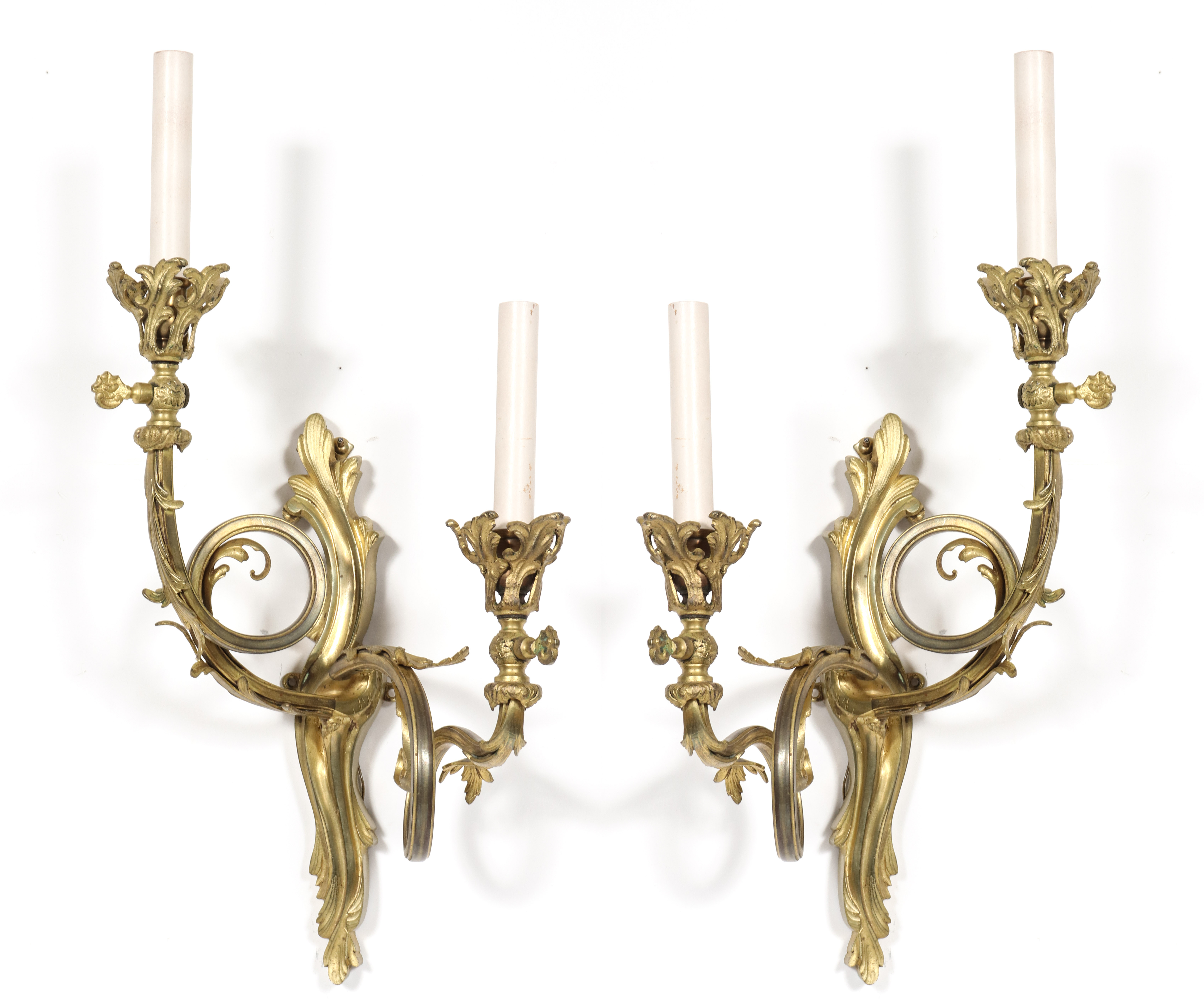 LOUIS XV MANNER GILT BRONZE SCONCES,