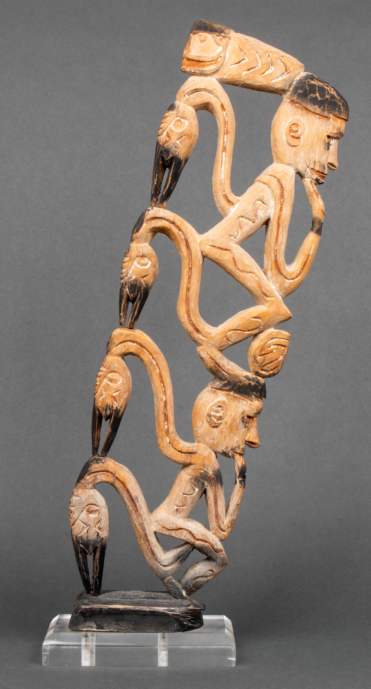 TRIBAL FIGURAL BIRD CARVED WOOD 3c30a0