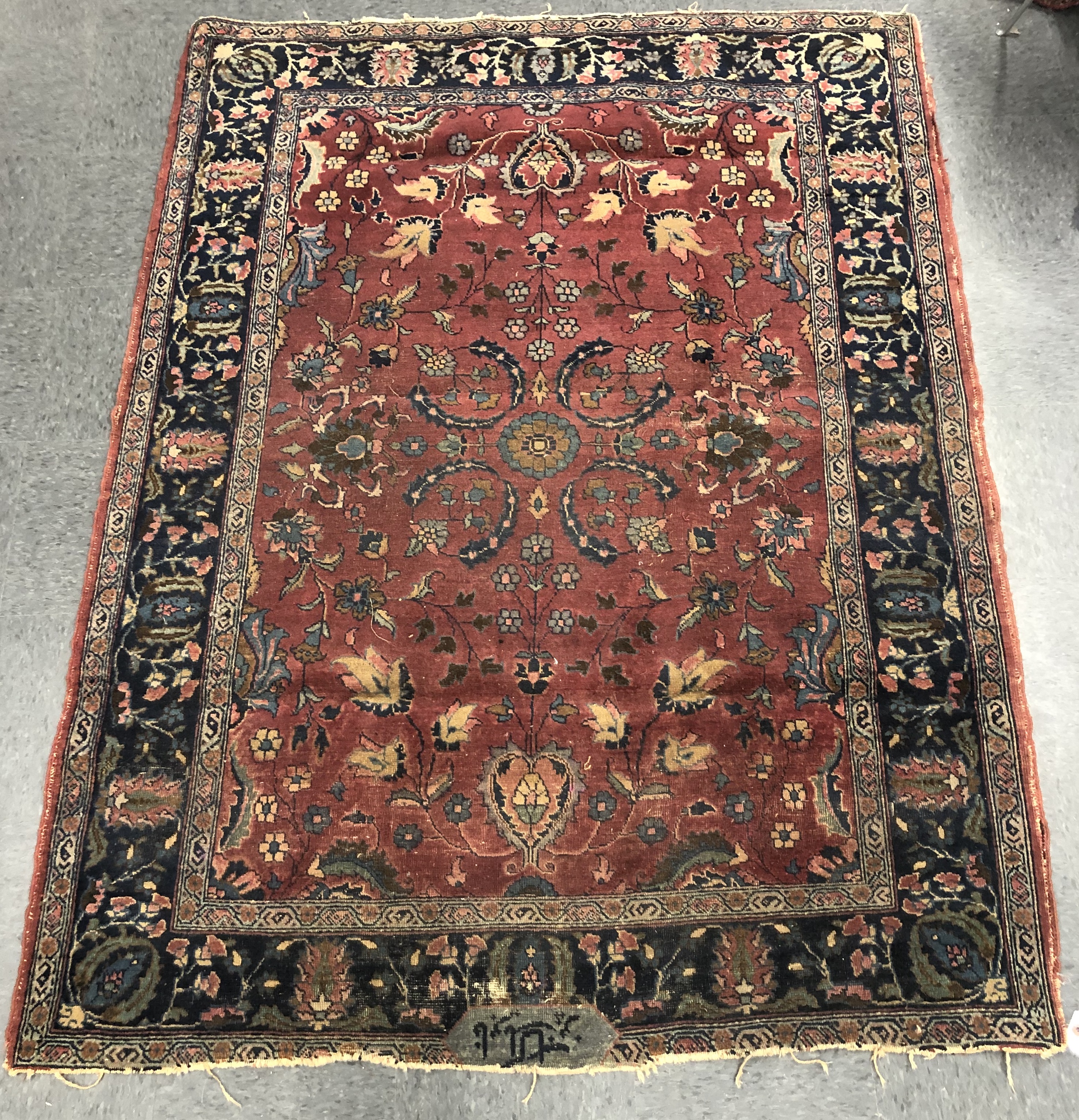 SIGNED PERSIAN FLORAL RUG, 6' 1"
