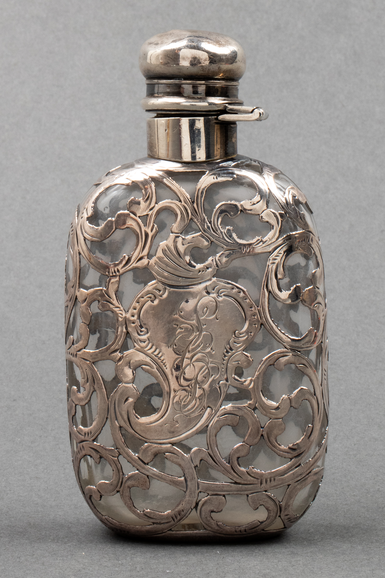 GLASS PERFUME BOTTLE WITH SILVER