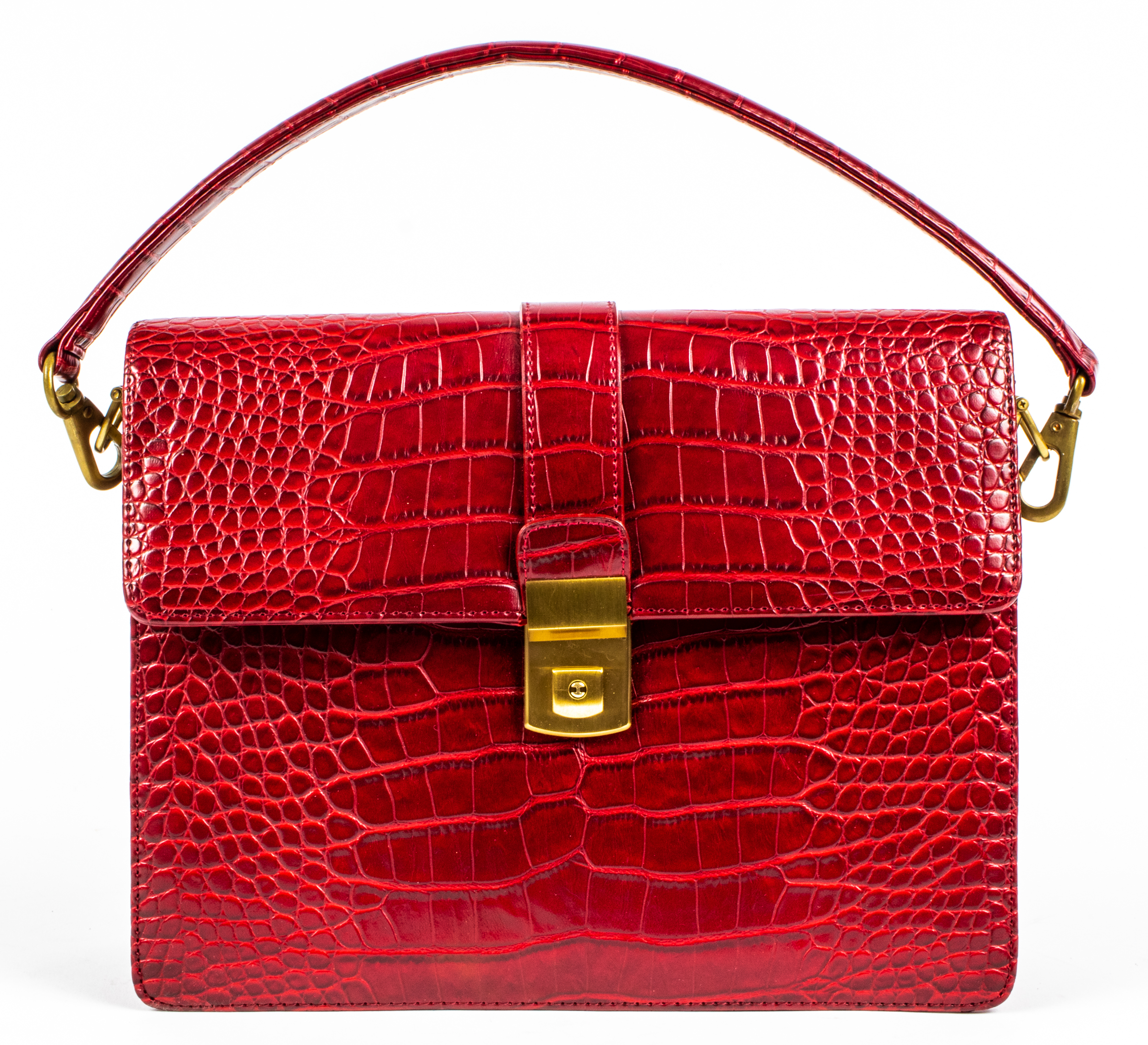 RED EMBOSSED FAUX LEATHER HANDBAG 3c3108