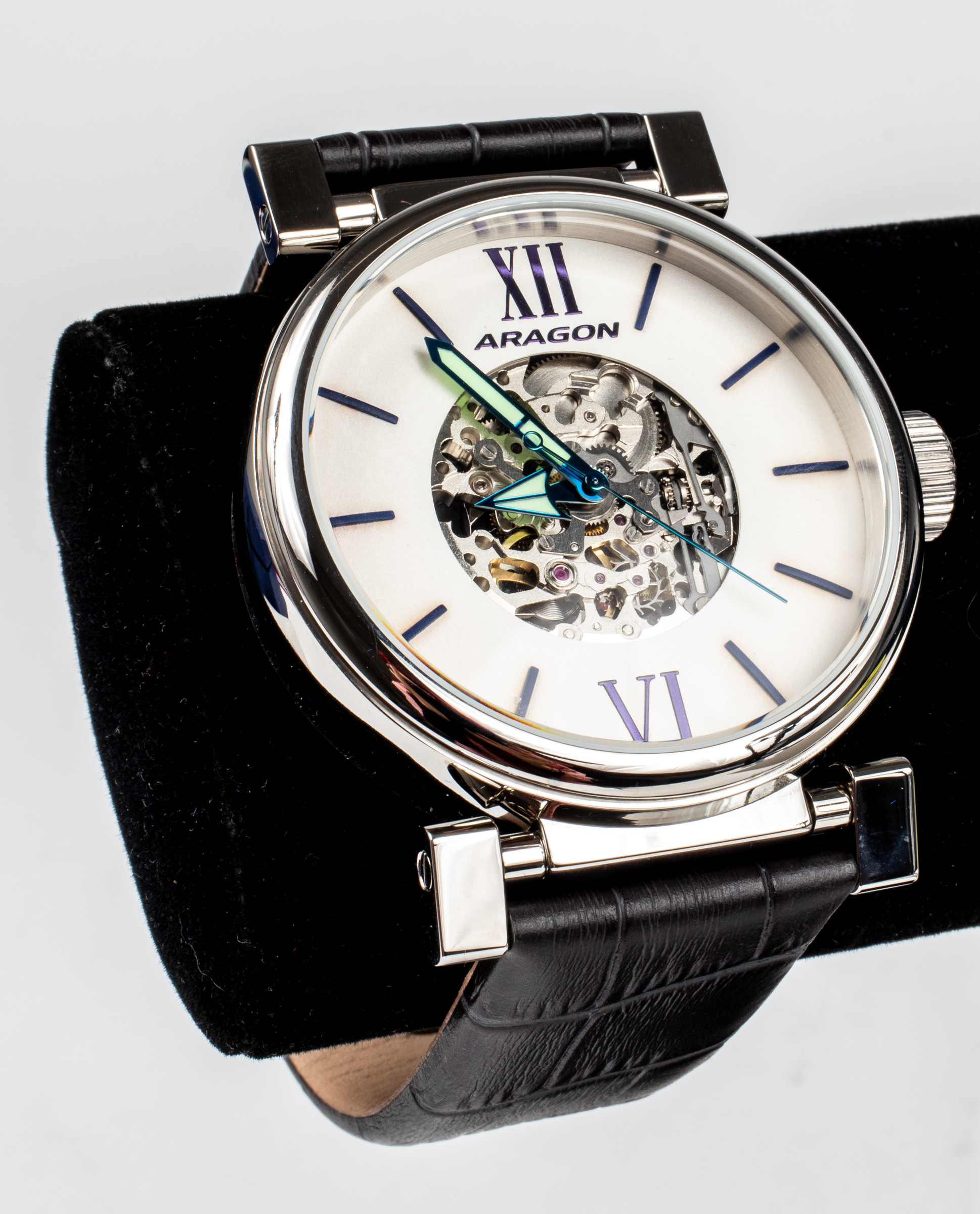 ARAGON SKELETON LEATHER BAND WRISTWATCH