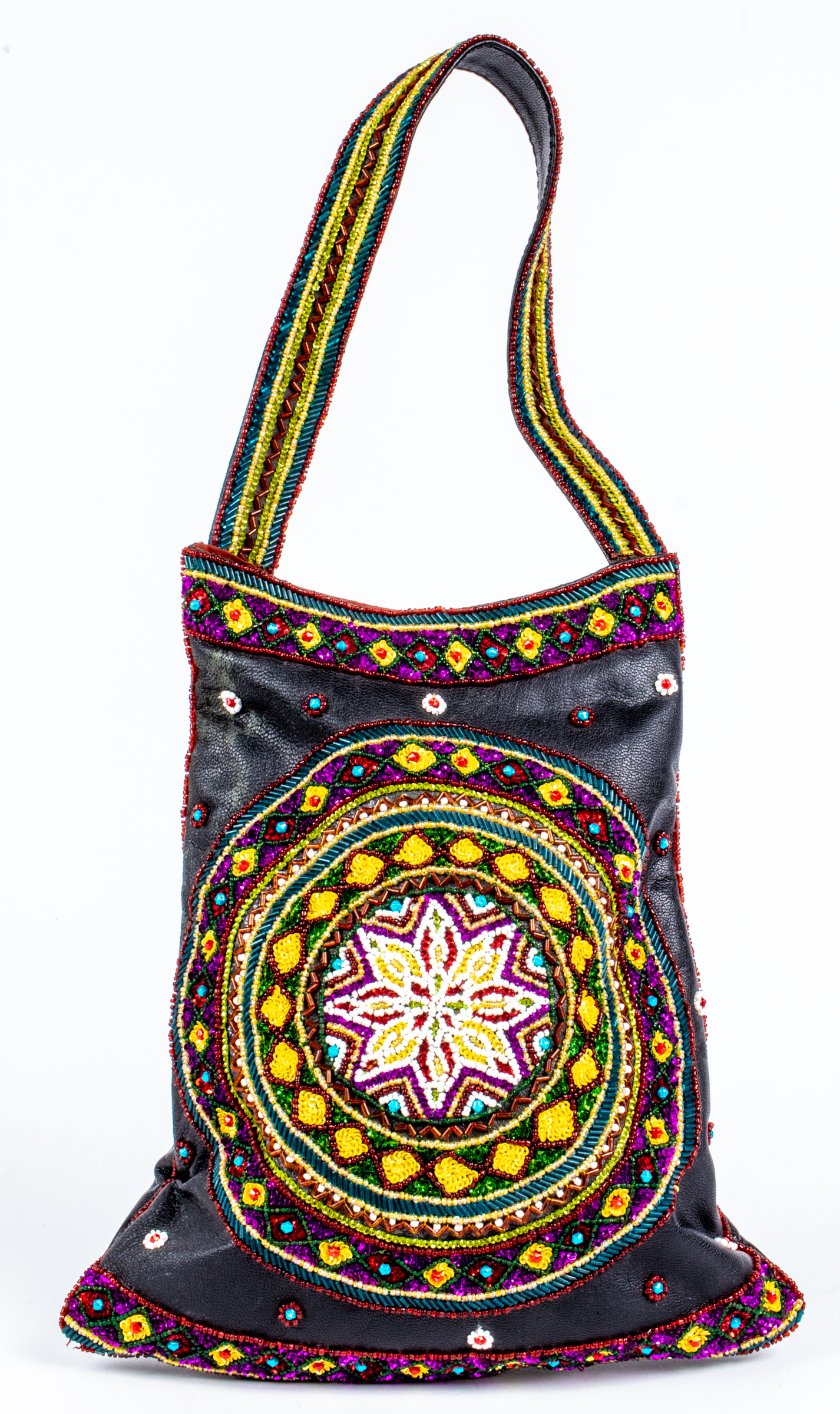 SANTI BEADED LEATHER MANDALA HANDBAG