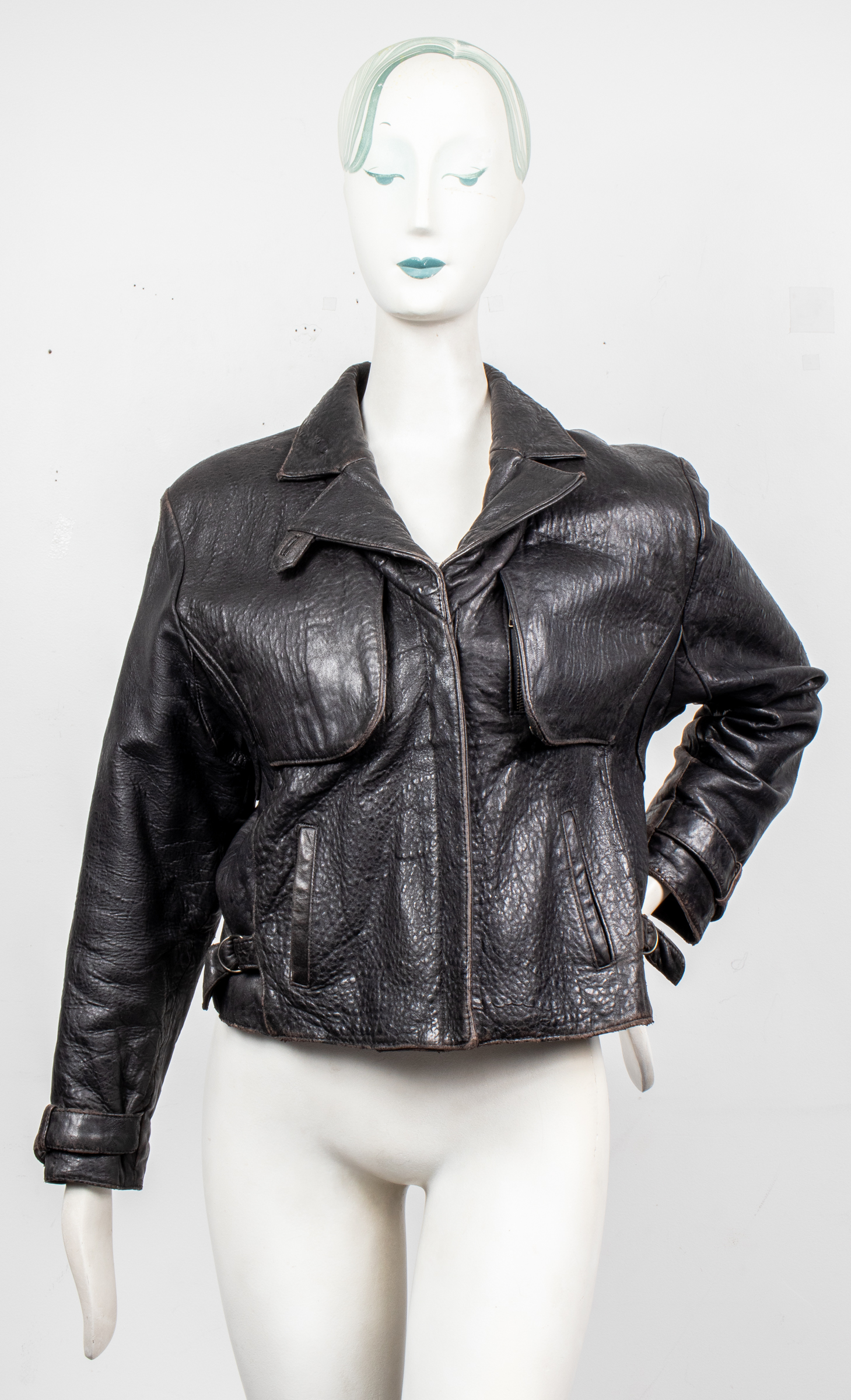 BLACK LEATHER JACKET W QUILTED 3c3223