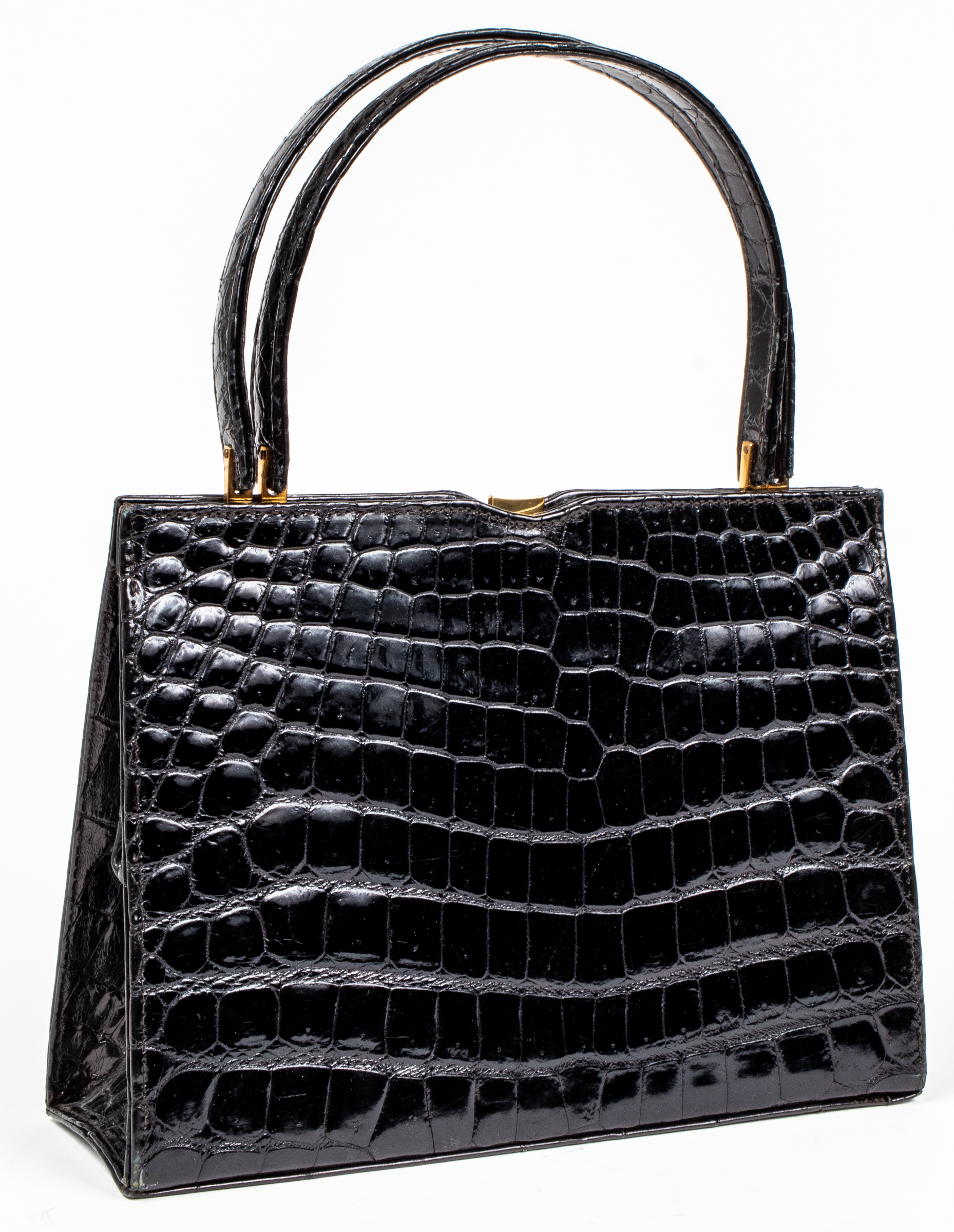 VINTAGE BLACK CROCODILE HANDBAG 3c3233