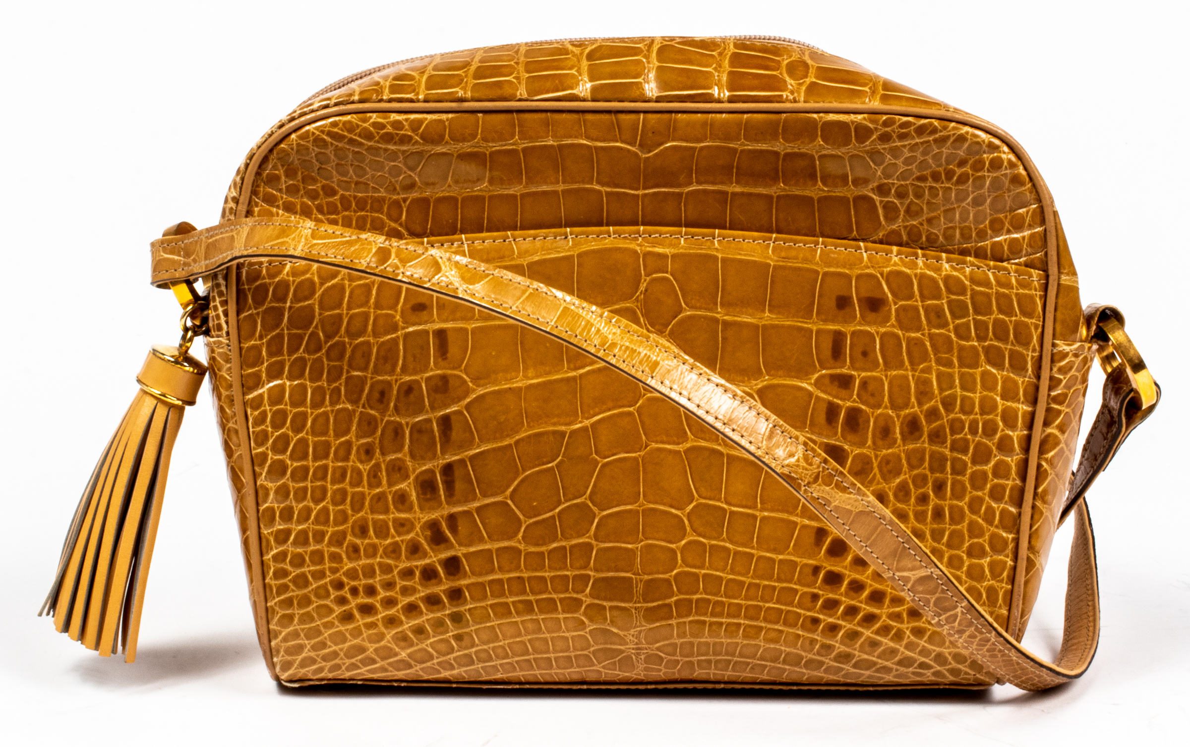 KUC TAN ALLIGATOR HANDBAG Stains,