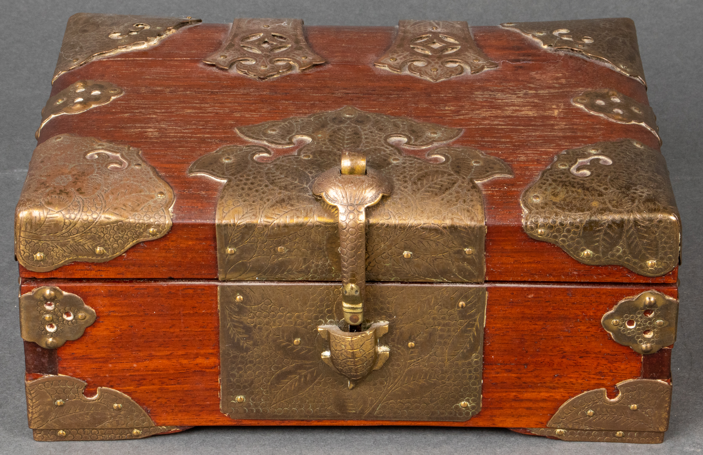 CHINESE BRASS MOUNTED WOOD BOX,