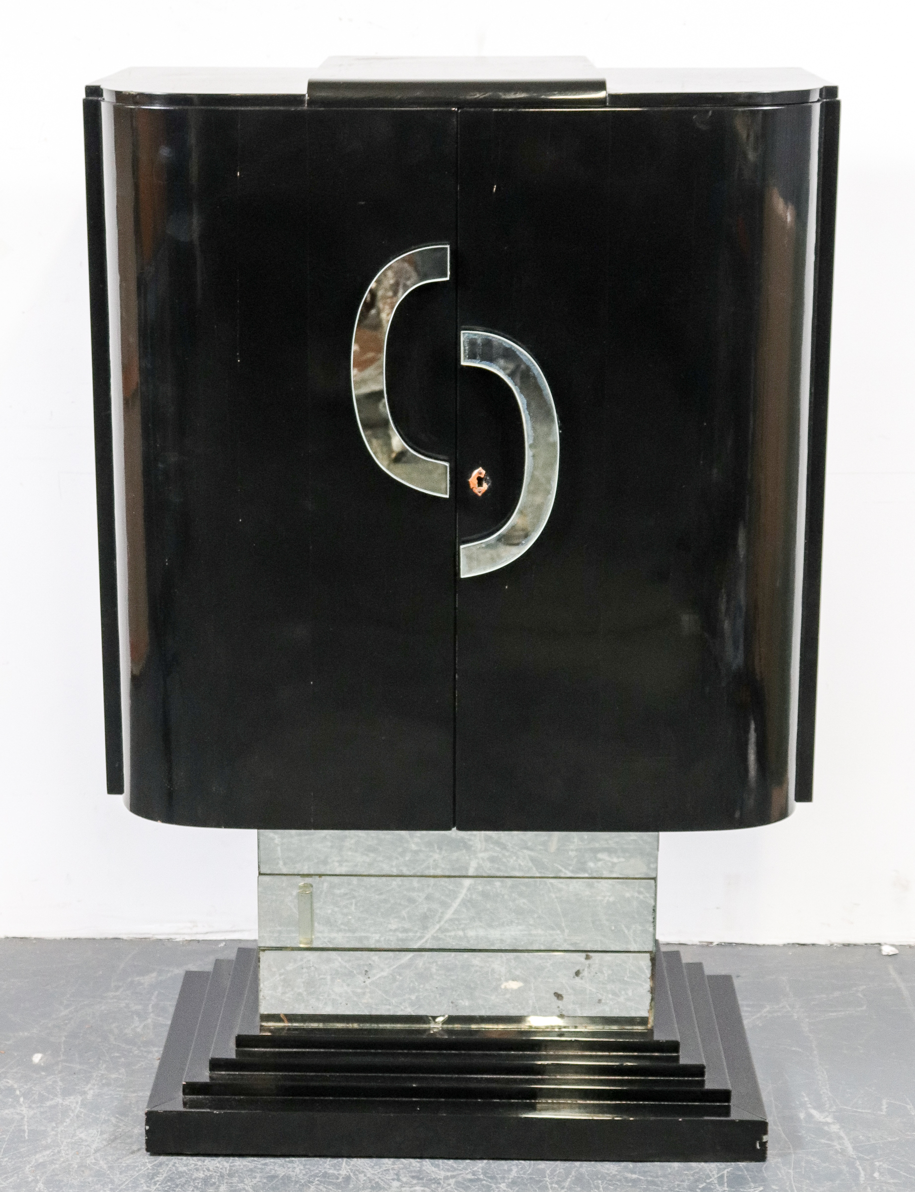 ART DECO BLACK LACQUER BAR CABINET