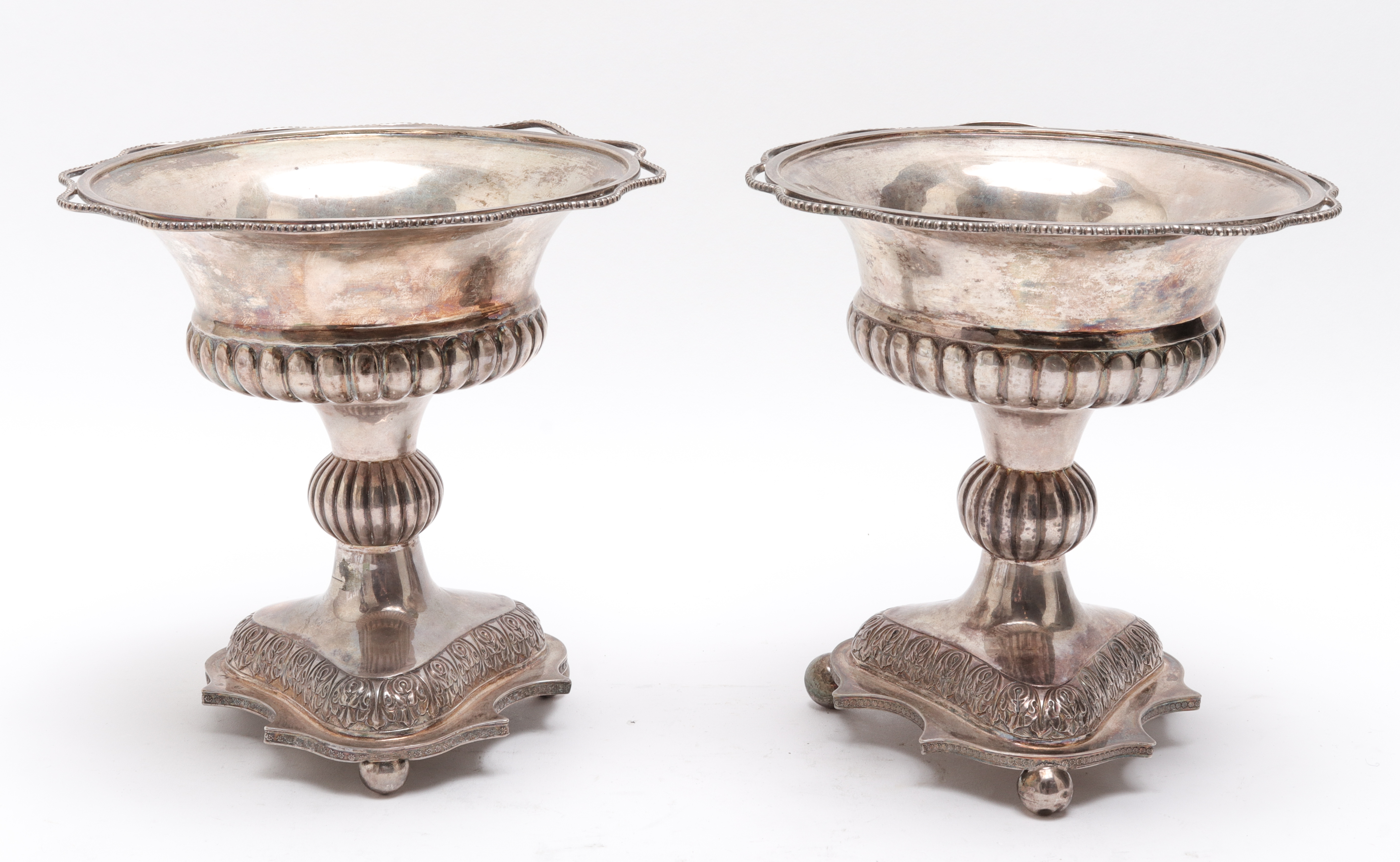 VICTORIAN SILVER COMPOTES, PAIR