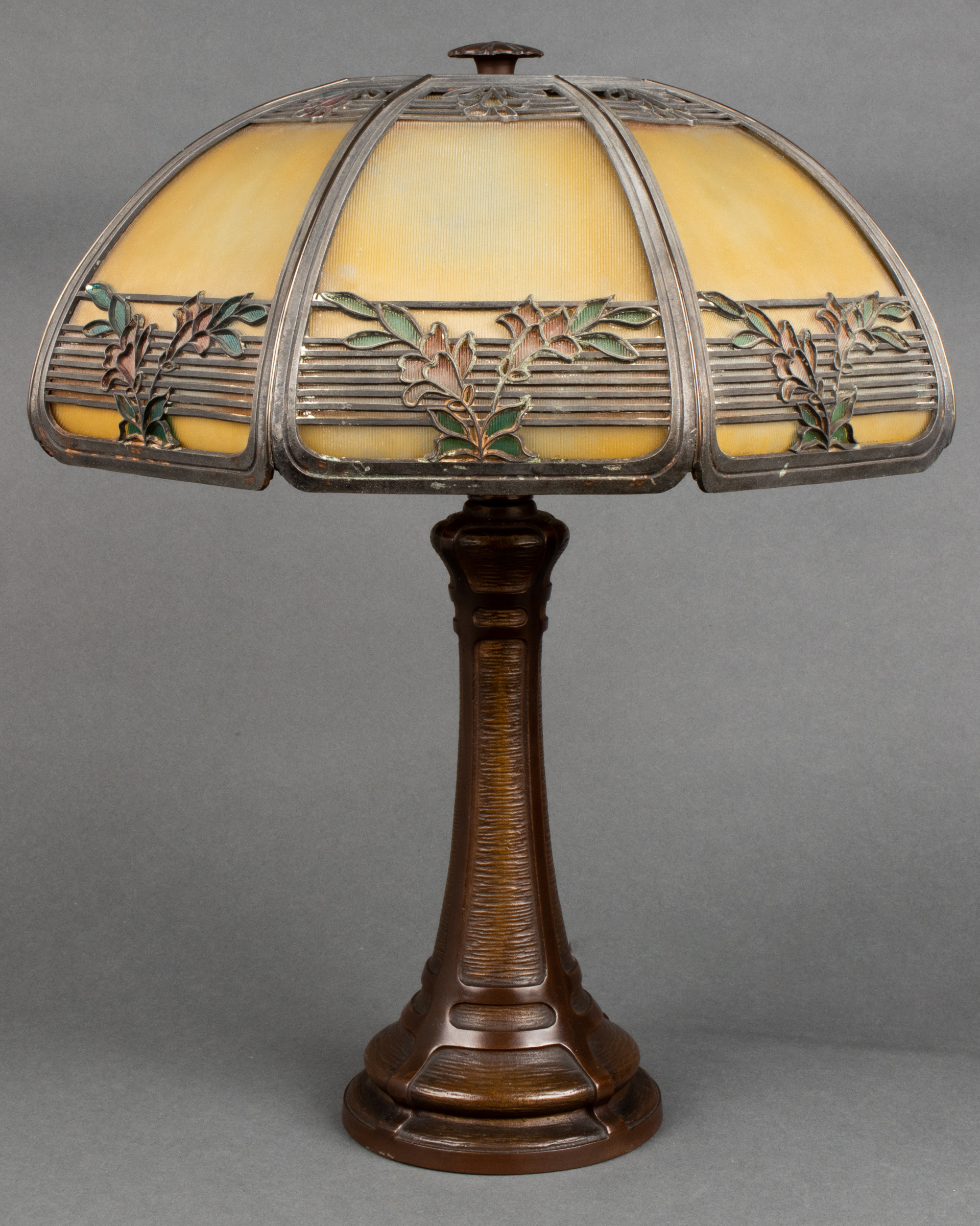 BRADLEY & HUBBARD BRONZE AND GLASS LAMP