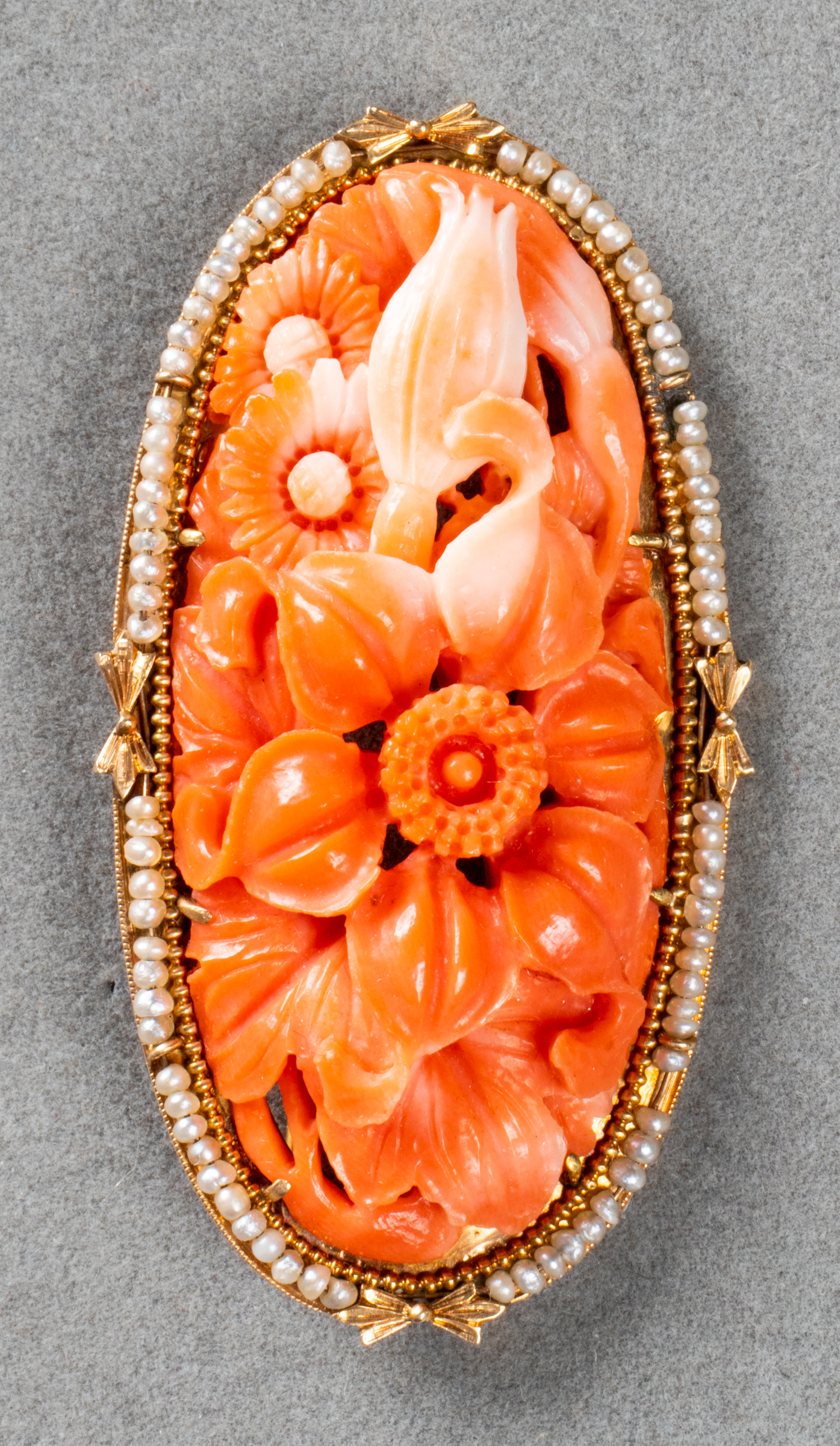 ANTIQUE 14K YELLOW GOLD CORAL &