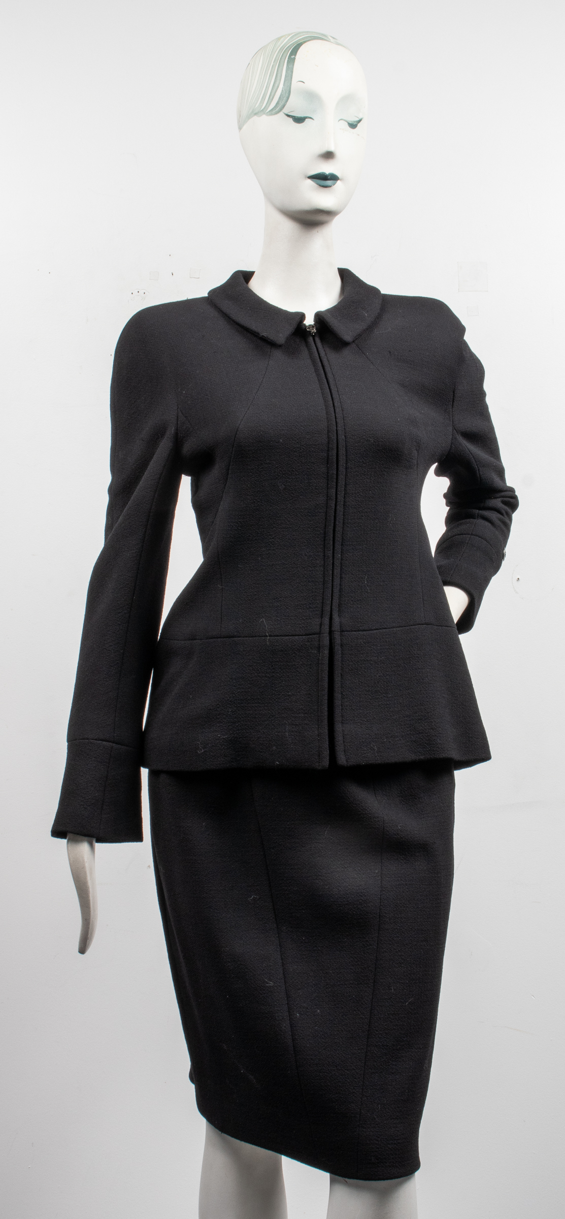 CHANEL BLACK WOOL SKIRT SUIT Chanel