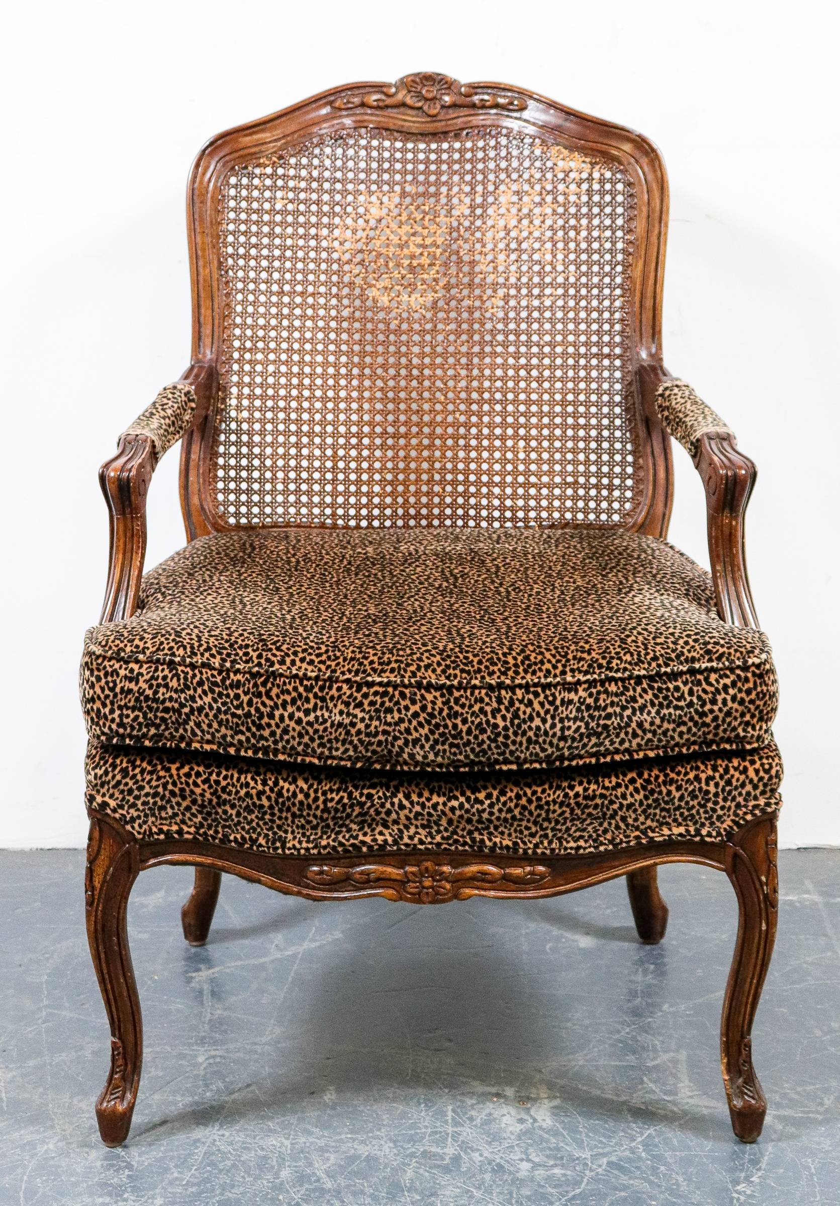 LOUIS XV STYLE CANED BACK & UPHOLSTERED